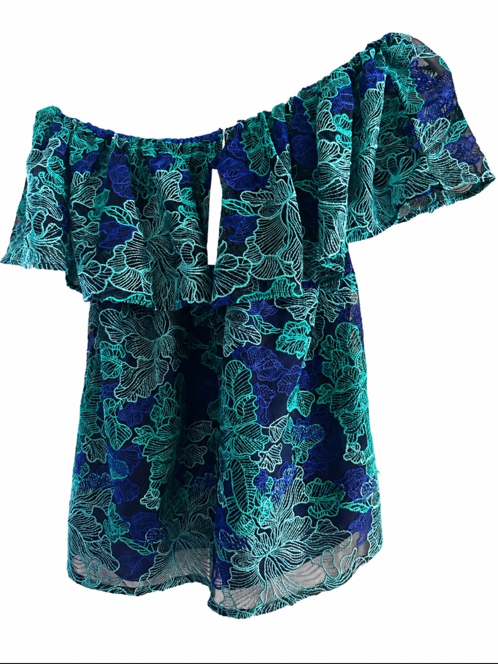 Trina Turk Teal & Royal Blue Embroidered Floral Top